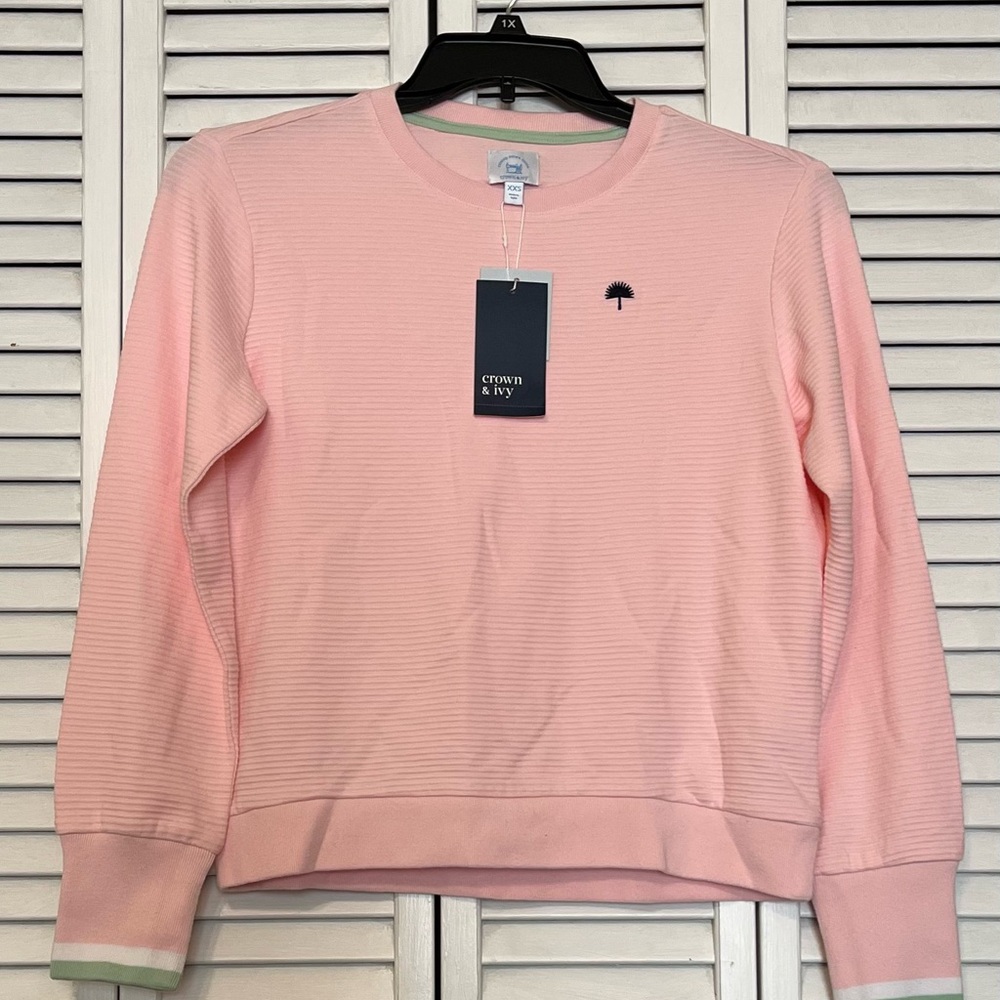NWT Womens Crown & Ivy Sewing Down South Long Sleeve Top Pink Sz XXS MSRP $59.50